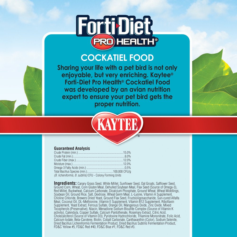 Kaytee Forti-Diet Pro Health Cockatiel Pet Bird Food, 5 Lb Animals & Pet Supplies > Pet Supplies > Bird Supplies > Bird Food Central Garden and Pet   