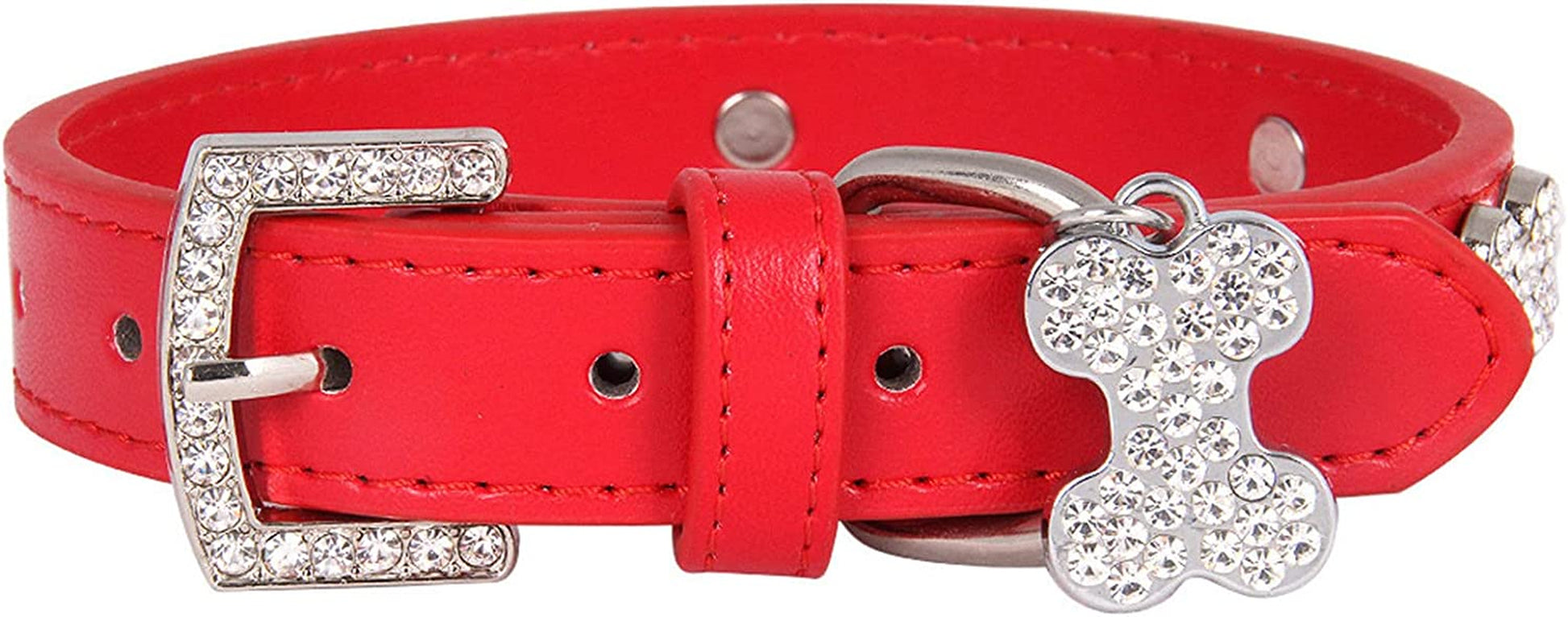 Dog Neck Tie Collar Pet Bone Rhinestone Dog Collar Bling Girl Small Puppy Cute Bowtie Pet Collar Diamond Buckle Pet Leash Cat Collar Animals & Pet Supplies > Pet Supplies > Dog Supplies > Dog Apparel HonpraD Red X-Small 