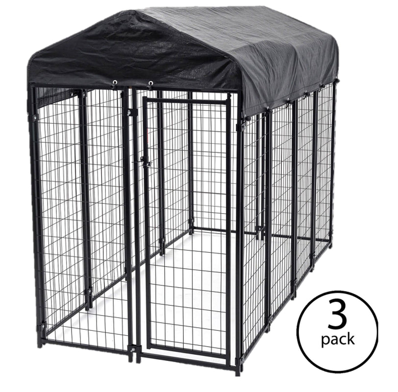 Lucky Dog Single-Door Outdoor Welded Wire Pet Kennel with Cover, Black, 8'L X 4'W X 6'H, 2 Pack