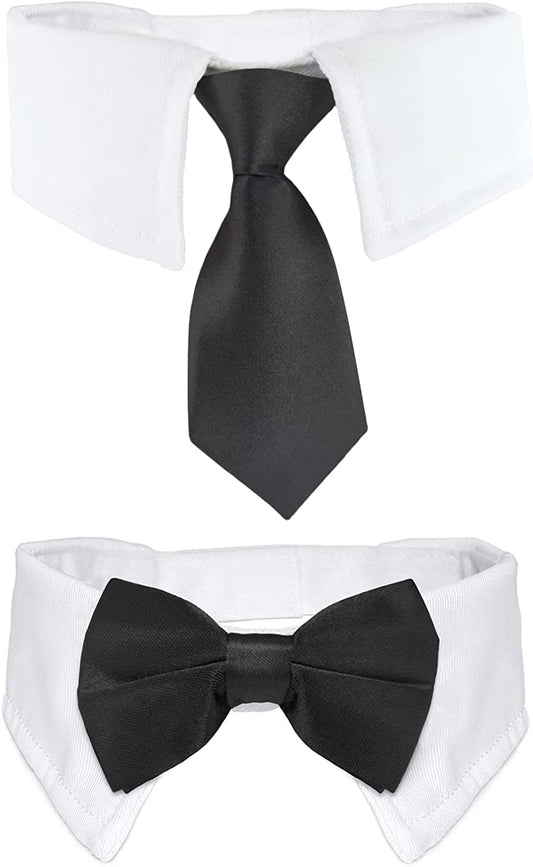 Dog Ties and Bows, KOOLMOX Black Dog Bow and Tie with Shirt White Collar for Medium Large Dogs Cats Tuxedo Tux Suits, Wedding Birthday Valentines Day Costumes, 2 Pack Black Animals & Pet Supplies > Pet Supplies > Dog Supplies > Dog Apparel Koolmox Black Fit Neck Girth: 12.6-18 Inch (Pack of 2) 