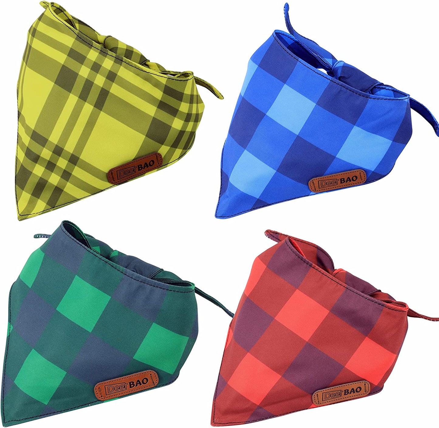 Deerbao Dog Bandanas 4Pack,Dog Scarf,Dog Bandanas Boygirl,Premium Durable Fabric,Adjustable Fit,Unique Shape,Suitable for All Kinds of Dogs,Provide Various Sizes (Large, Classic Plaid) Animals & Pet Supplies > Pet Supplies > Dog Supplies > Dog Apparel DeerBAO Classic Plaid Large 