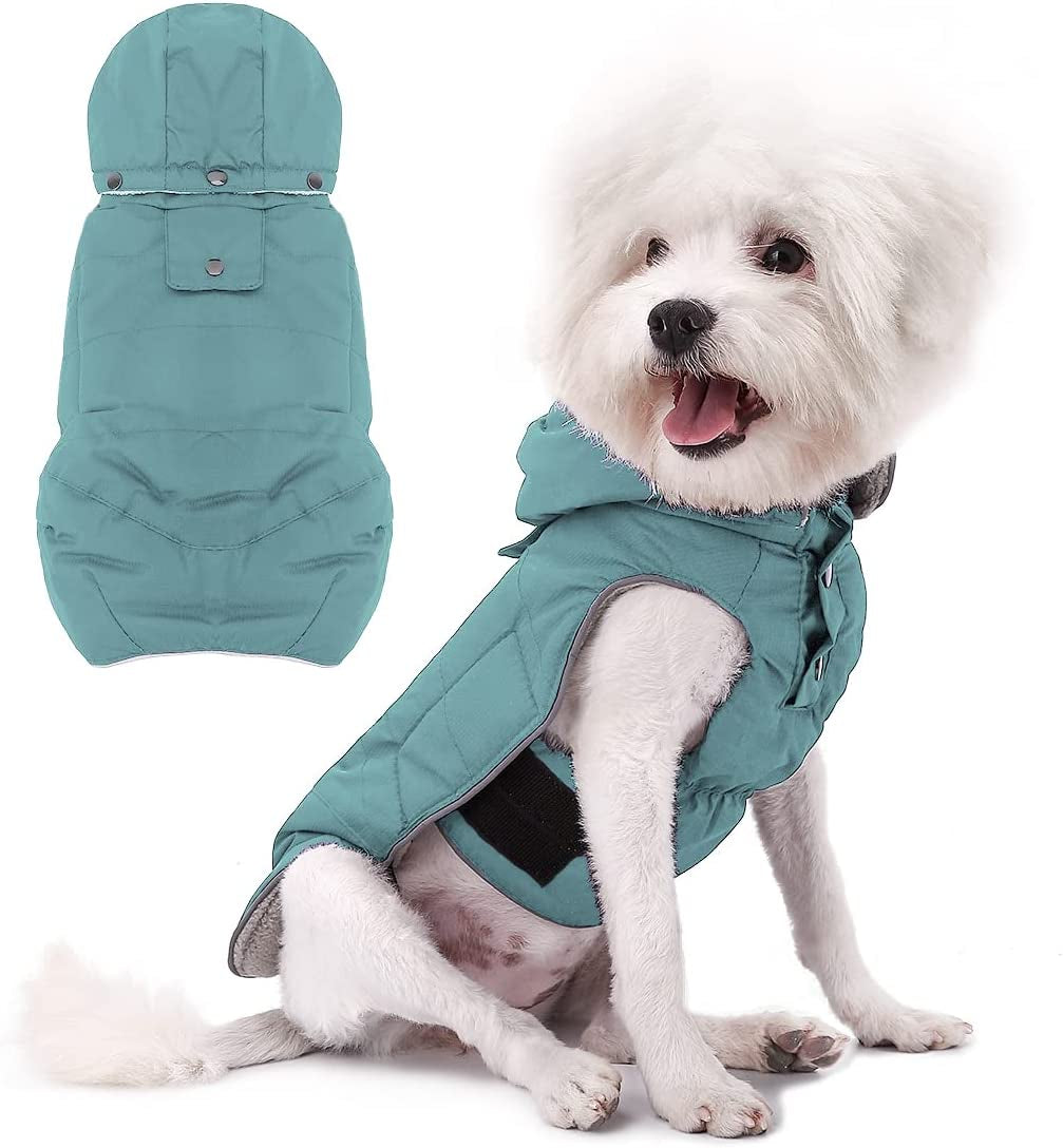 VOOPET Dog Jacket, Waterproof Warm Winter Coat for Small Medium Dogs - Soft Fleece Lining Pet Costume, Reflective Windproof Snowproof Cold Weather Padded Vest Dog Clothes with Detachable Hood (2XL) Animals & Pet Supplies > Pet Supplies > Dog Supplies > Dog Apparel voopet Gray Blue X-Large (Pack of 1) 