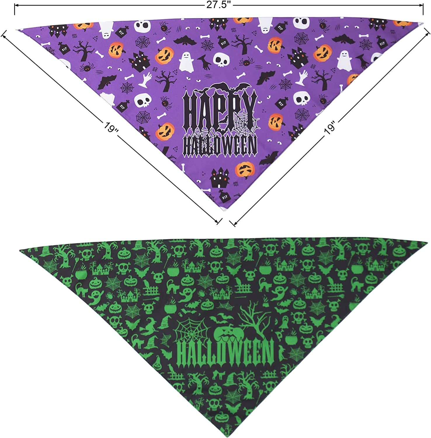 PTDECOR 2 Pack Halloween Dog Bandanas, Dog Halloween Bandanas Reversible Triangle Halloween Dog Scarf for Small Medium Large Dogs Pets (Purple) Animals & Pet Supplies > Pet Supplies > Dog Supplies > Dog Apparel PTDECOR   