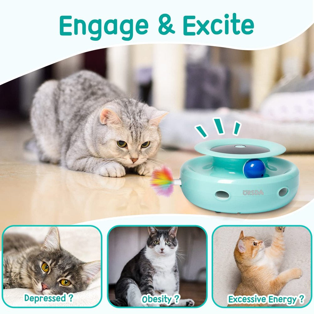 Cat Toys ORSDA 2-In-1 Interactive Cat Toys for Indoor Cats, Automatic Cat Toy Balls, Ambush Feather Kitten Toys with 6Pcs Attachments, Auto On/Off(Robin Egg Blue) Animals & Pet Supplies > Pet Supplies > Cat Supplies > Cat Toys ORSDA   