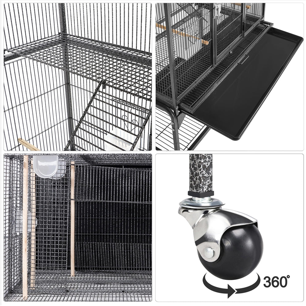 Topeakmart 69''H Mobile Extra Large Bird Cage Parrot Cage Rolling Metal Pet Cage with Detachable Stand, Black Animals & Pet Supplies > Pet Supplies > Bird Supplies > Bird Cages & Stands Topeakmart   