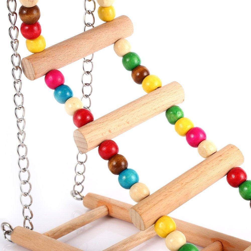 Pet Hanging Ladder Wooden Suspension Bridge Steps Stairs Climbing Swing Double-Layer Toys for Bird Parakeet Hamster Budgie Cockatiel Parrot Hammock Cage Toy Animals & Pet Supplies > Pet Supplies > Bird Supplies > Bird Toys FAGINEY   