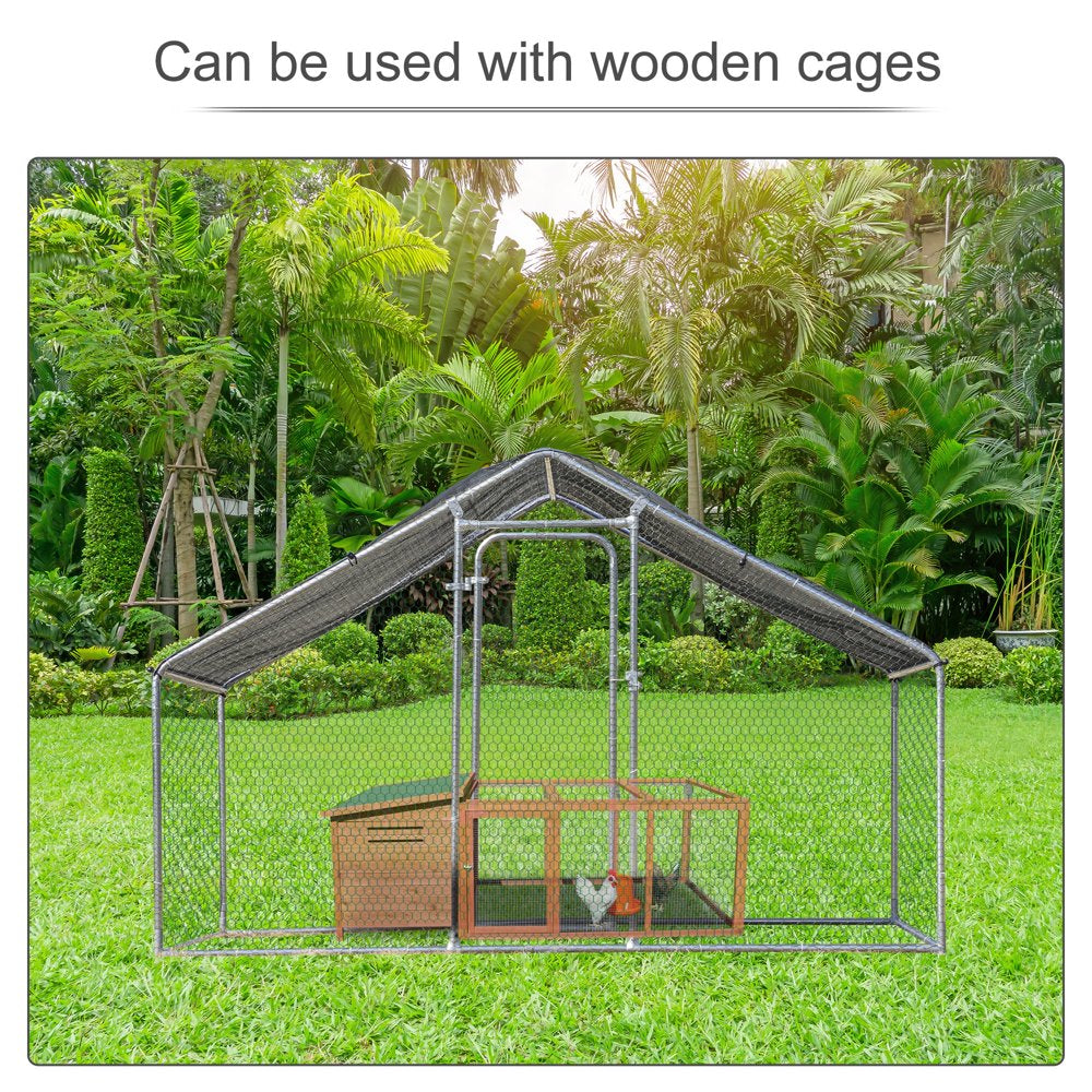 Ikayaa Galvanized Large Metal Chicken Coop Cage, 1 Room Walk-In Enclosure, Poultry Hen Run House Playpen, Hutch, & Water Resistant Cover for Outdoor, Backyard 118" X 79" X 77" Animals & Pet Supplies > Pet Supplies > Dog Supplies > Dog Kennels & Runs ikayaa   