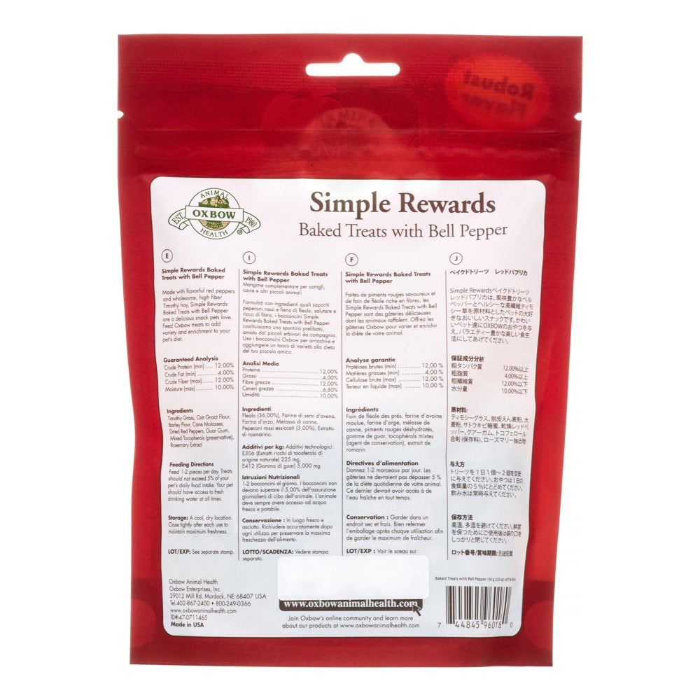 Oxbow® Simple Rewards Baked Treats with Bell Pepper 2 Oz for Small Animal Food Animals & Pet Supplies > Pet Supplies > Small Animal Supplies > Small Animal Treats Oxbow Animal Health   