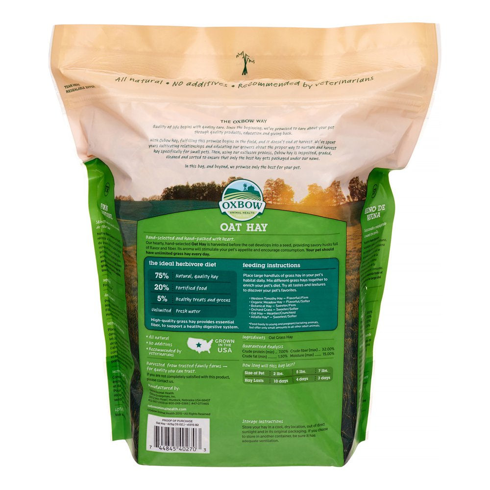 Oxbow Pet Products Oat Hay Dry Small Animal Food, 15 Oz. Animals & Pet Supplies > Pet Supplies > Small Animal Supplies > Small Animal Food Mars Petcare   