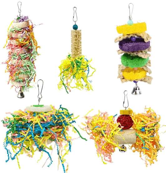 5Pcs Bird Shredding Toys for Parakeet Cockatiel Conure Bird Parrot Loofah Toys Parakeet Chewing Toys Parrot Shredder Toys Bird Foraging Toys Bird Cage Accessories for Small Medium Parrots Animals & Pet Supplies > Pet Supplies > Bird Supplies > Bird Toys Vehomy   