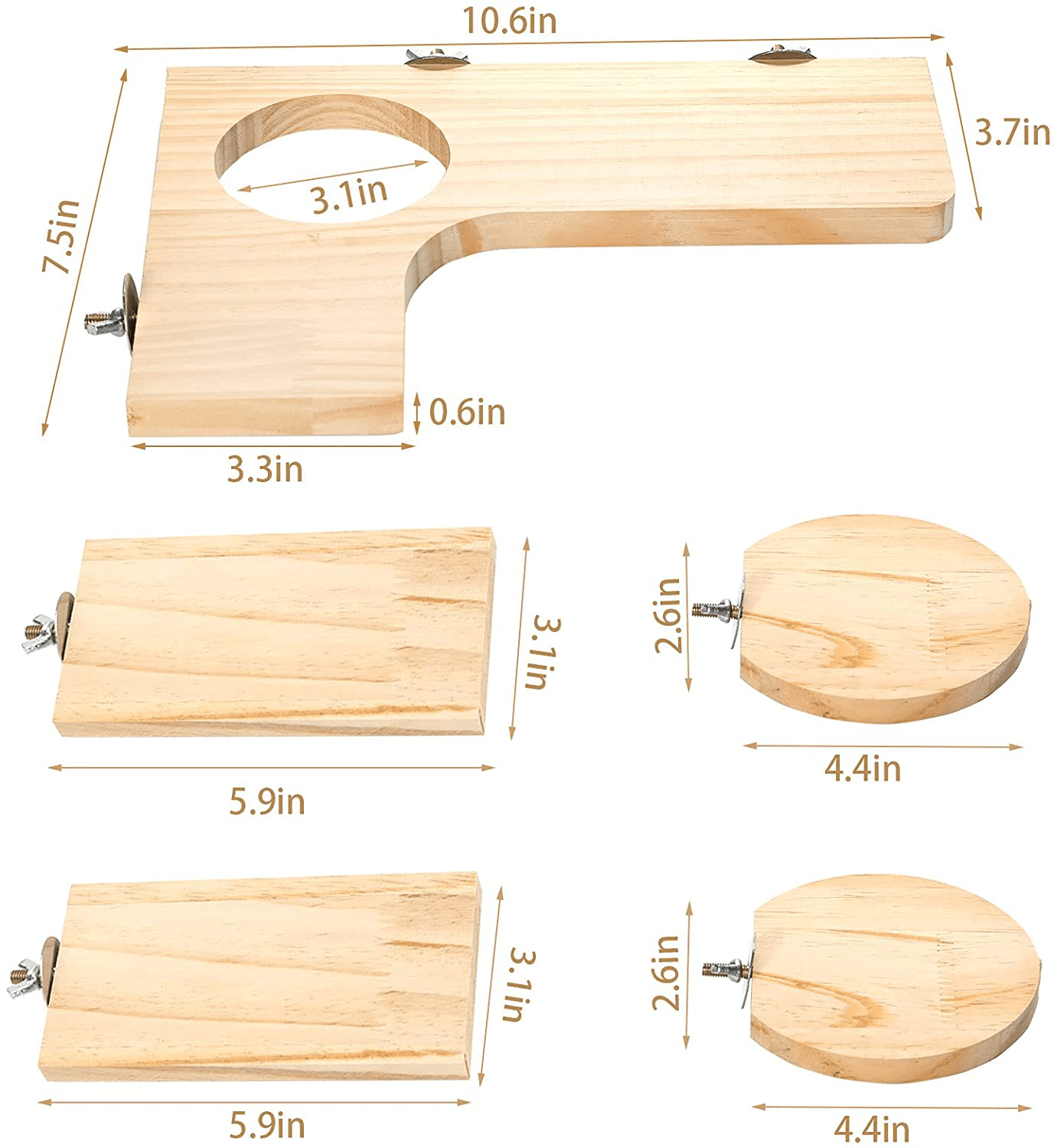 5Pcs Hamster Cage Platform Wooden Accessories Chinchilla L-Shaped round Hole Playing Platform, Non-Toxic Wooden Pedal Toys Provide a Habitat for Small Animal & Birds, Suit Able for Squirrel Gerbil Animals & Pet Supplies > Pet Supplies > Small Animal Supplies > Small Animal Habitat Accessories X-pet   