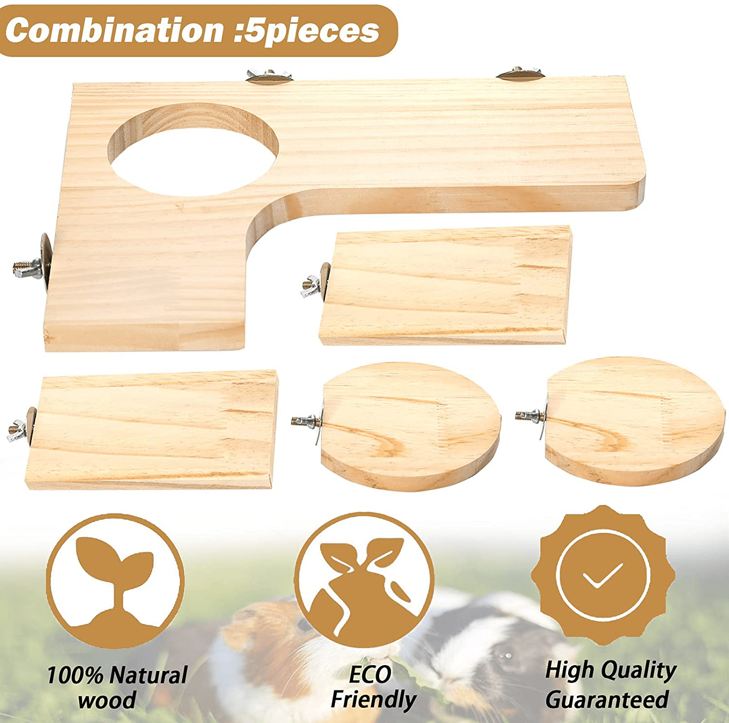 5Pcs Hamster Cage Platform Wooden Accessories Chinchilla L-Shaped round Hole Playing Platform, Non-Toxic Wooden Pedal Toys Provide a Habitat for Small Animal & Birds, Suit Able for Squirrel Gerbil Animals & Pet Supplies > Pet Supplies > Small Animal Supplies > Small Animal Habitat Accessories X-pet   