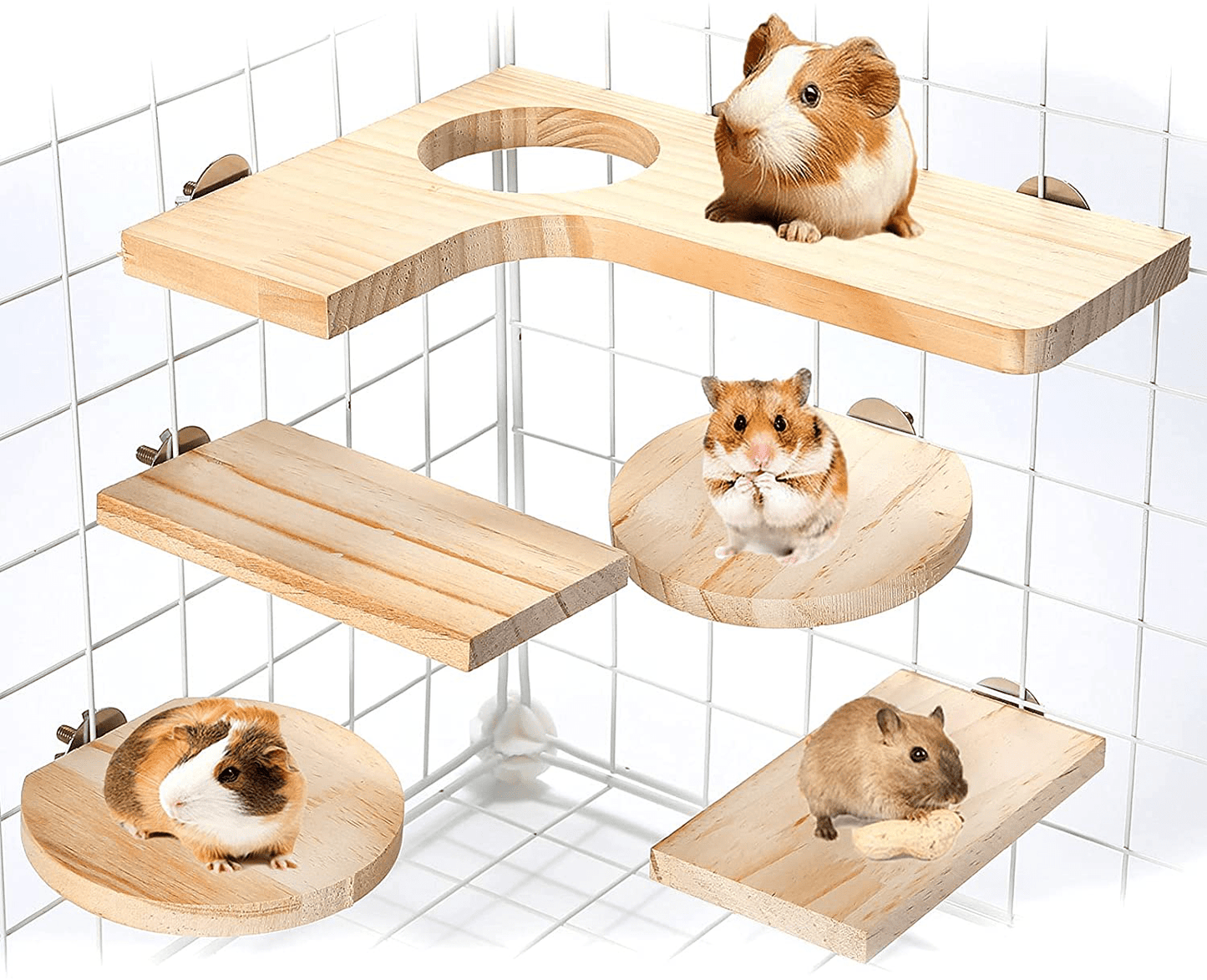 5Pcs Hamster Cage Platform Wooden Accessories Chinchilla L-Shaped round Hole Playing Platform, Non-Toxic Wooden Pedal Toys Provide a Habitat for Small Animal & Birds, Suit Able for Squirrel Gerbil Animals & Pet Supplies > Pet Supplies > Small Animal Supplies > Small Animal Habitat Accessories X-pet   