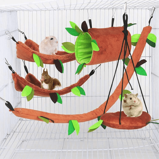 5Pcs Hamster Hammock Small Animals Hanging Warm Bed House Cage Nest Accessories Forest Pattern Cage Toy Leaf Hanging Tunnel and Swing for Sugar Glider Squirrel Hamster Playing Sleeping Animals & Pet Supplies > Pet Supplies > Small Animal Supplies > Small Animal Habitat Accessories ISMARTEN   