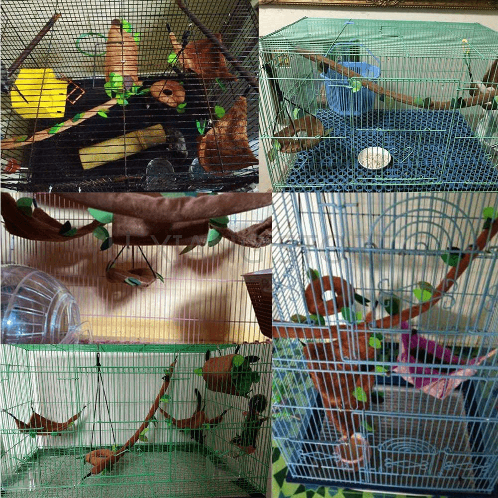 5Pcs Hamster Hammock Small Animals Hanging Warm Bed House Cage Nest Accessories Forest Pattern Cage Toy Leaf Hanging Tunnel and Swing for Sugar Glider Squirrel Hamster Playing Sleeping Animals & Pet Supplies > Pet Supplies > Small Animal Supplies > Small Animal Habitat Accessories ISMARTEN   