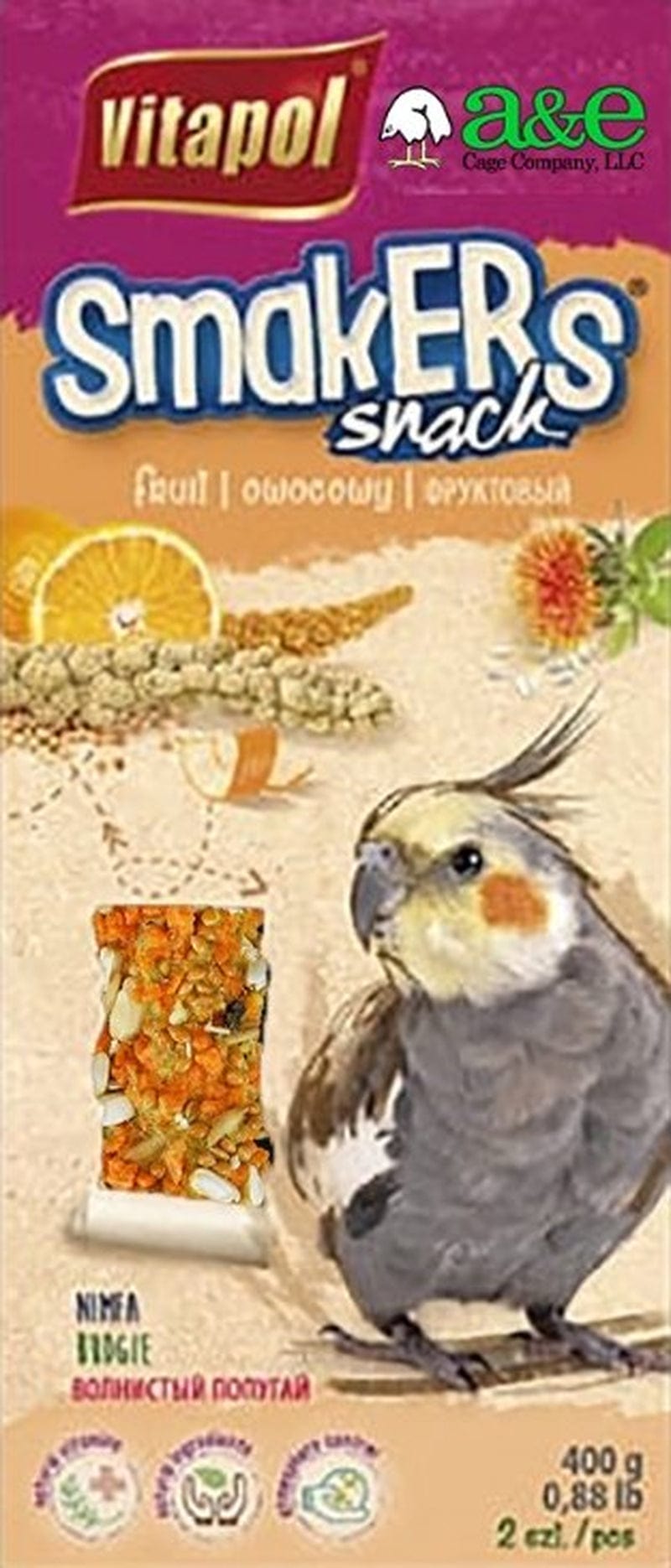 6 Count (3 X 2 Ct) AE Cage Company Smakers Cockatiel Orange Treat Sticks Animals & Pet Supplies > Pet Supplies > Bird Supplies > Bird Treats A&E Cage   