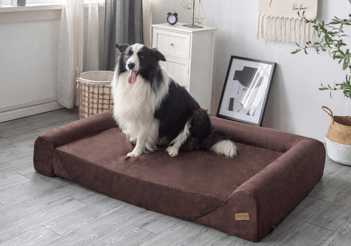6-Inch Thick High Grade Orthopedic Memory Foam Sofa Dog Bed Easy to Wash Removable Cover with Anti-Slip Bottom. Free Waterproof Liner Included - Jumbo XL 56" X 40" for Large Dogs
