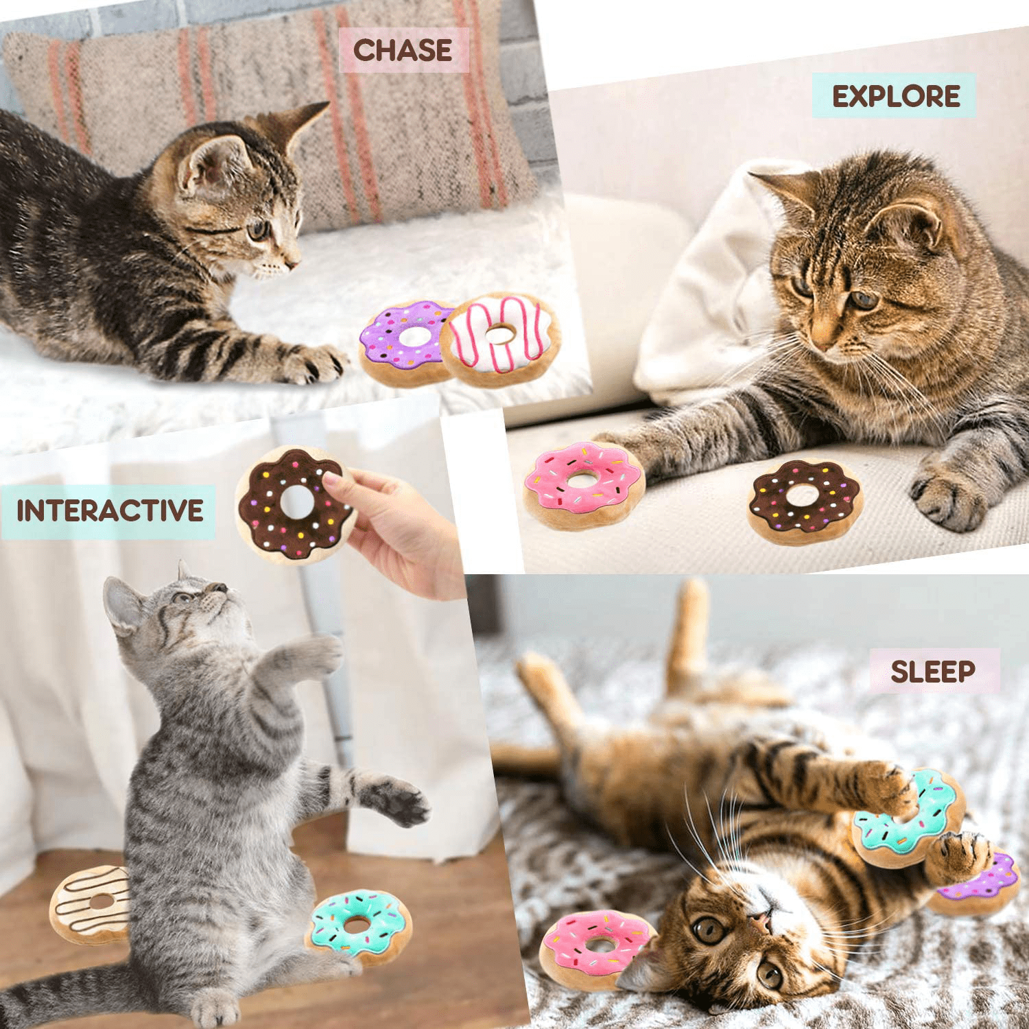6 Pack Donut Cat Catnip Toys Kitten Chew Knickknack Sprinkles Interactive Pillows Teeth Grinding Catmint Plush Plaything Kitty Gift Ideas Supplies 4 Inches Animals & Pet Supplies > Pet Supplies > Cat Supplies > Cat Toys CiyvoLyeen   