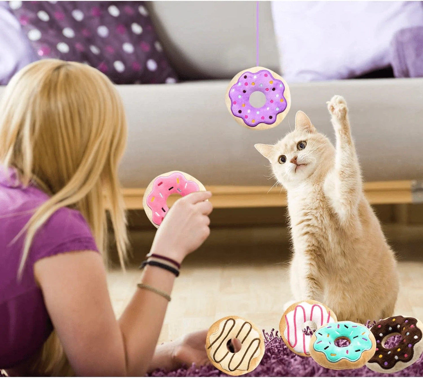 6 Pack Donut Cat Catnip Toys Kitten Chew Knickknack Sprinkles Interactive Pillows Teeth Grinding Catmint Plush Plaything Kitty Gift Ideas Supplies 4 Inches Animals & Pet Supplies > Pet Supplies > Cat Supplies > Cat Toys CiyvoLyeen   