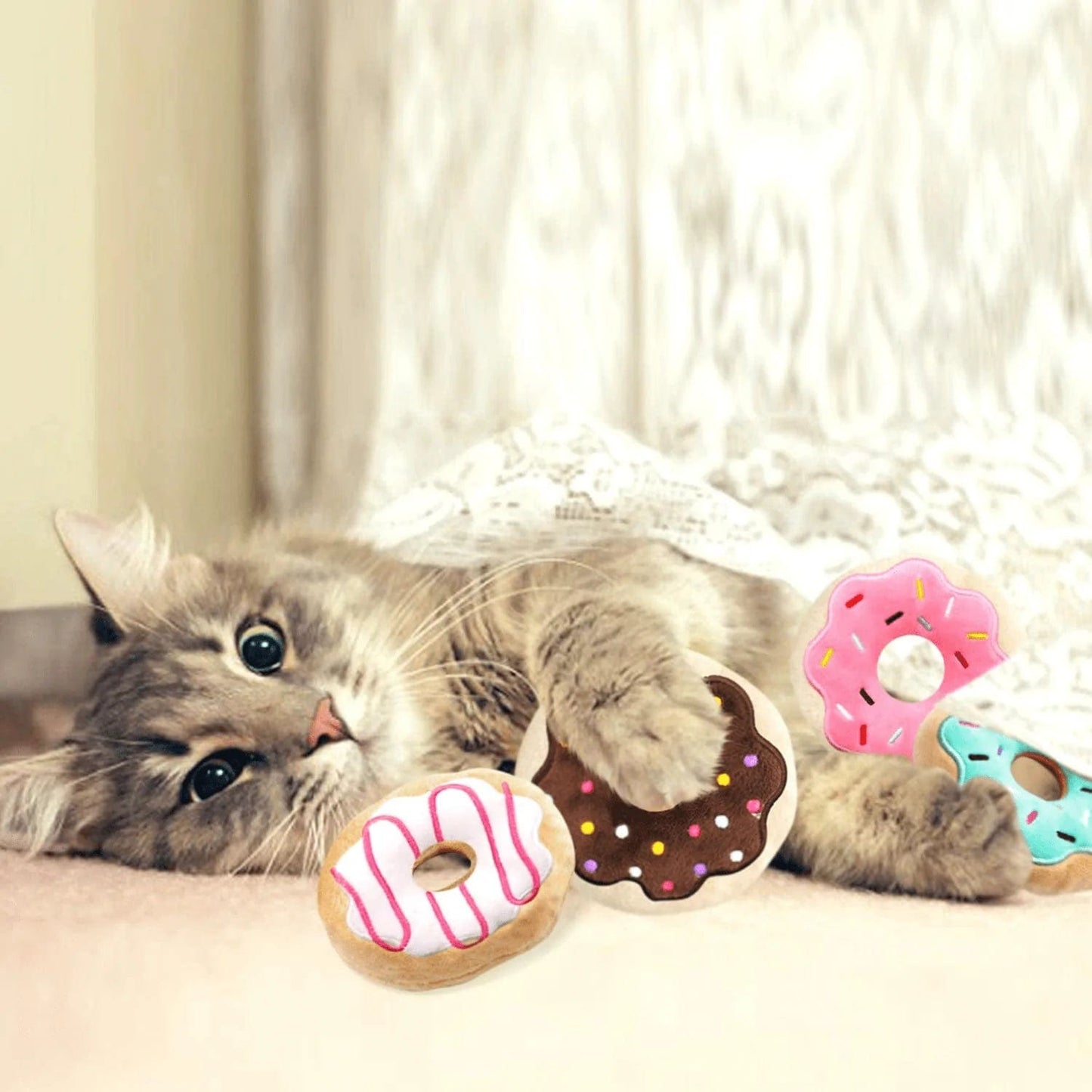 6 Pack Donut Cat Catnip Toys Kitten Chew Knickknack Sprinkles Interactive Pillows Teeth Grinding Catmint Plush Plaything Kitty Gift Ideas Supplies 4 Inches Animals & Pet Supplies > Pet Supplies > Cat Supplies > Cat Toys CiyvoLyeen   