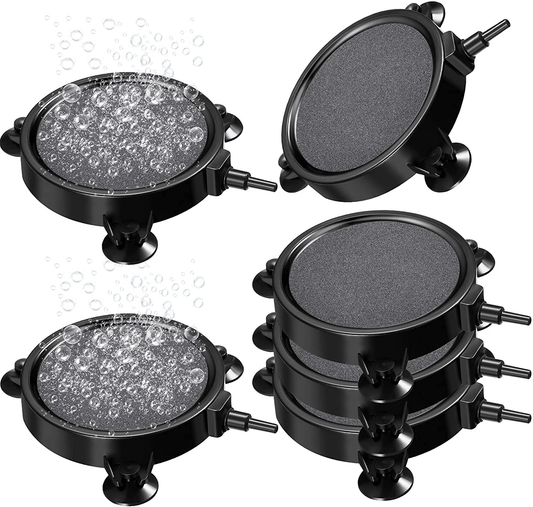 6 Pieces 4-Inch Air Stone Disc Bubble Diffuser Fish Tank Bubbler with 18 Pieces Suction Cups for Hydroponics Aquarium Fish Tank Pump Aerator Diffuser round Air Stone Kit Animals & Pet Supplies > Pet Supplies > Fish Supplies > Aquarium Air Stones & Diffusers Honoson Black with Gray  