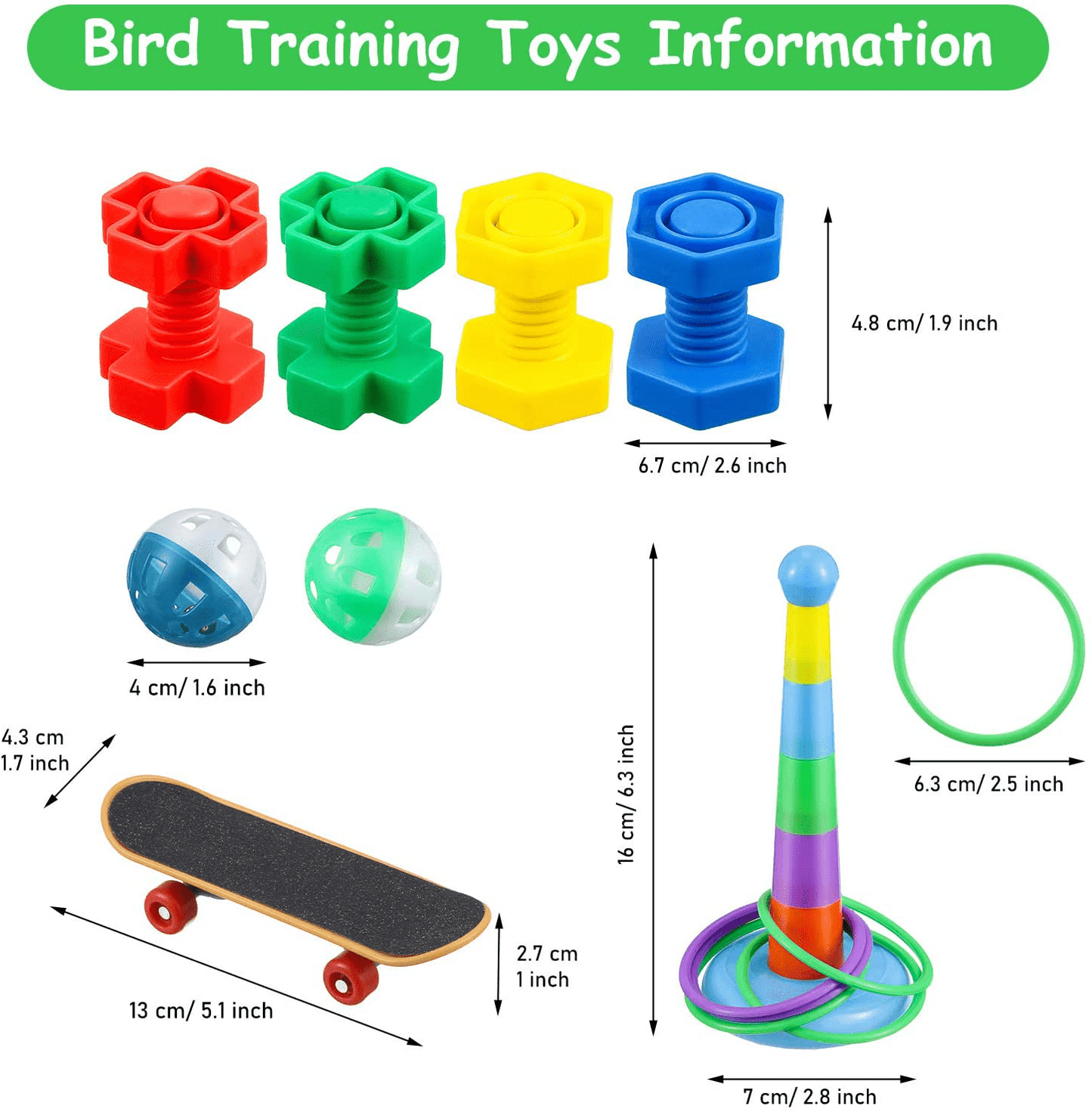 6 Pieces Bird Training Toys Parrot Intelligence Toy Parrot Wooden Block Puzzles Toy Stacking Rings Toy Mini Parrot Skateboard Nuts and Bolts Bird Toy Bell Balls for Budgie Parakeet Cockatiel Macaw Animals & Pet Supplies > Pet Supplies > Bird Supplies > Bird Toys Skylety   