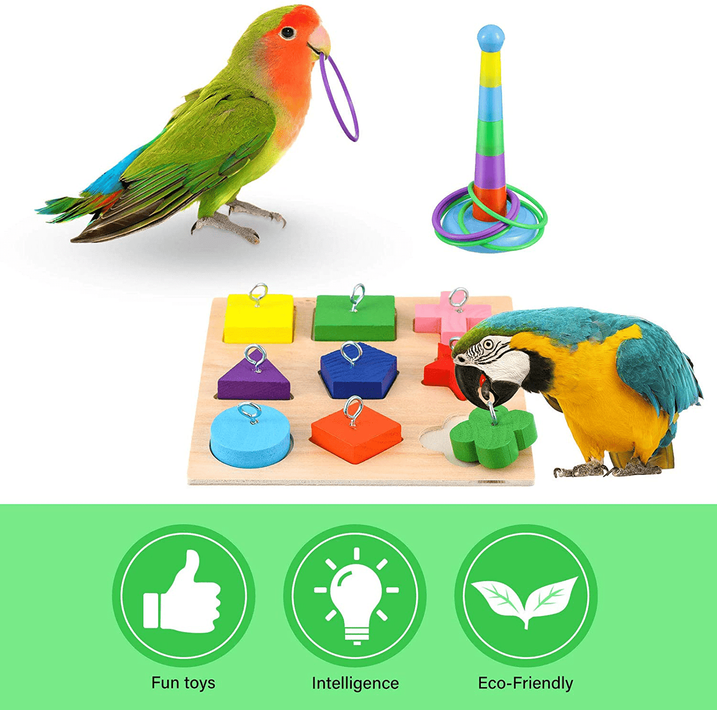 6 Pieces Bird Training Toys Parrot Intelligence Toy Parrot Wooden Block Puzzles Toy Stacking Rings Toy Mini Parrot Skateboard Nuts and Bolts Bird Toy Bell Balls for Budgie Parakeet Cockatiel Macaw Animals & Pet Supplies > Pet Supplies > Bird Supplies > Bird Toys Skylety   