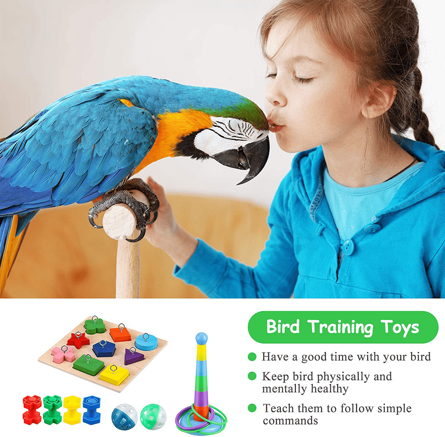 6 Pieces Bird Training Toys Parrot Intelligence Toy Parrot Wooden Block Puzzles Toy Stacking Rings Toy Mini Parrot Skateboard Nuts and Bolts Bird Toy Bell Balls for Budgie Parakeet Cockatiel Macaw Animals & Pet Supplies > Pet Supplies > Bird Supplies > Bird Toys Skylety   