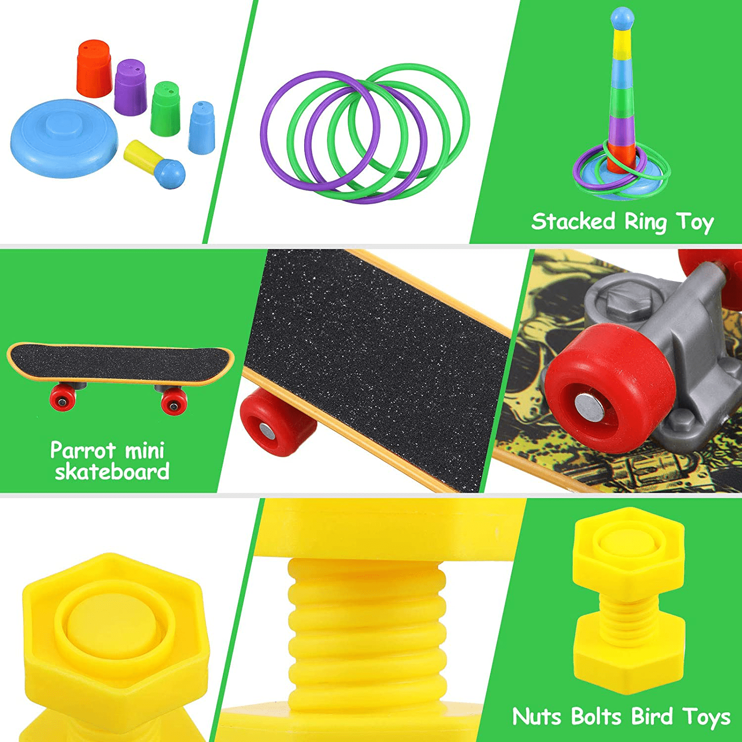 6 Pieces Bird Training Toys Parrot Intelligence Toy Parrot Wooden Block Puzzles Toy Stacking Rings Toy Mini Parrot Skateboard Nuts and Bolts Bird Toy Bell Balls for Budgie Parakeet Cockatiel Macaw Animals & Pet Supplies > Pet Supplies > Bird Supplies > Bird Toys Skylety   