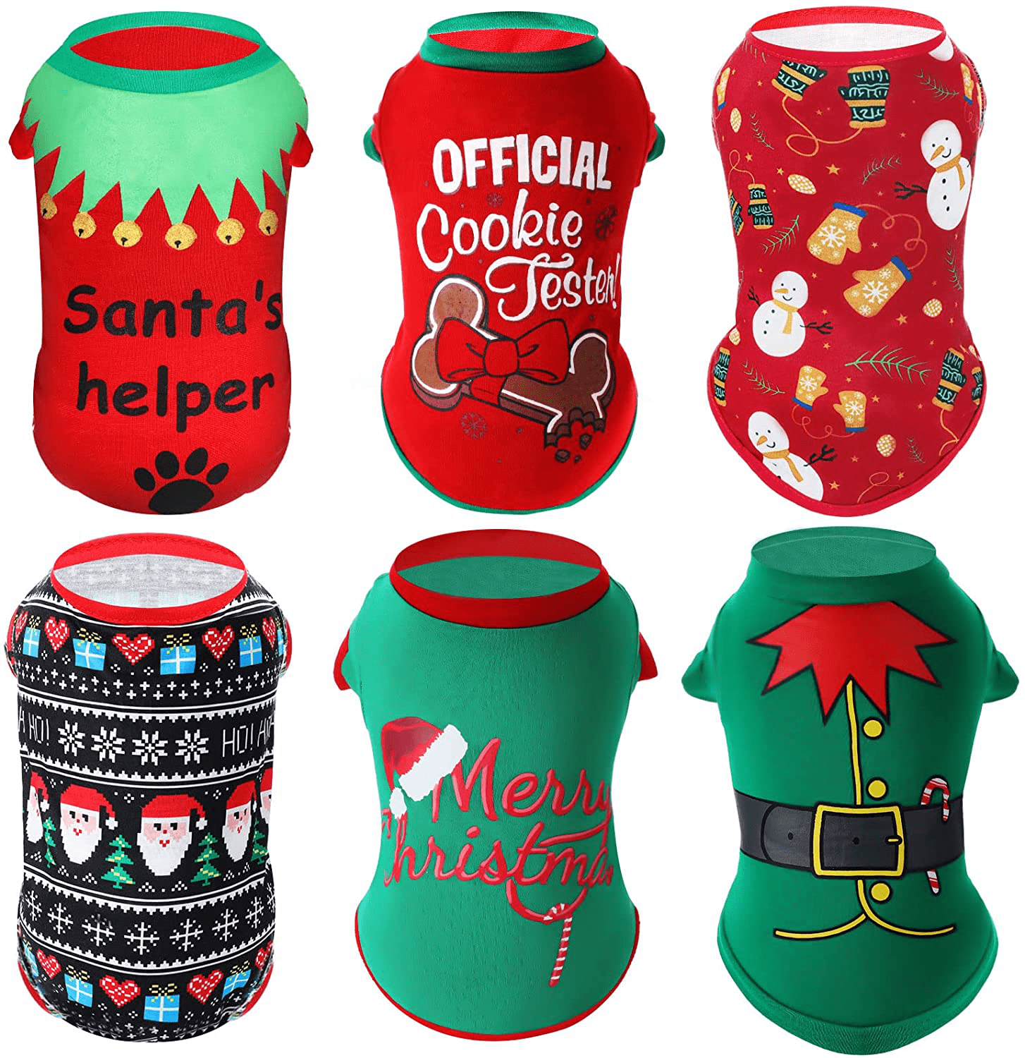 6 Pieces Christmas Dog Shirts Printed Puppy Clothes Soft Breathable Puppy Shirts Christmas Printed Pet T-Shirt Colorful Dog Outfits Puppy Sweatshirt Pullover Clothes for Small Medium Pets