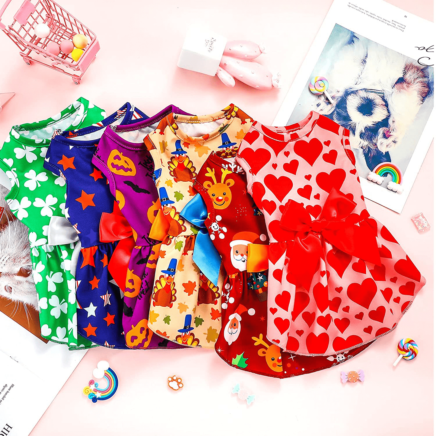 6 Pieces Holiday Dog Dress for Small Dogs Valentine'S Day Pet Dresses St. Patrick'S Day Skirts Dog Bowknot Dresses Puppy Festival Skirts Cute Pet Apparel Boy Girl Clothes for Dogs Cats Pet Animals & Pet Supplies > Pet Supplies > Dog Supplies > Dog Apparel Frienda   