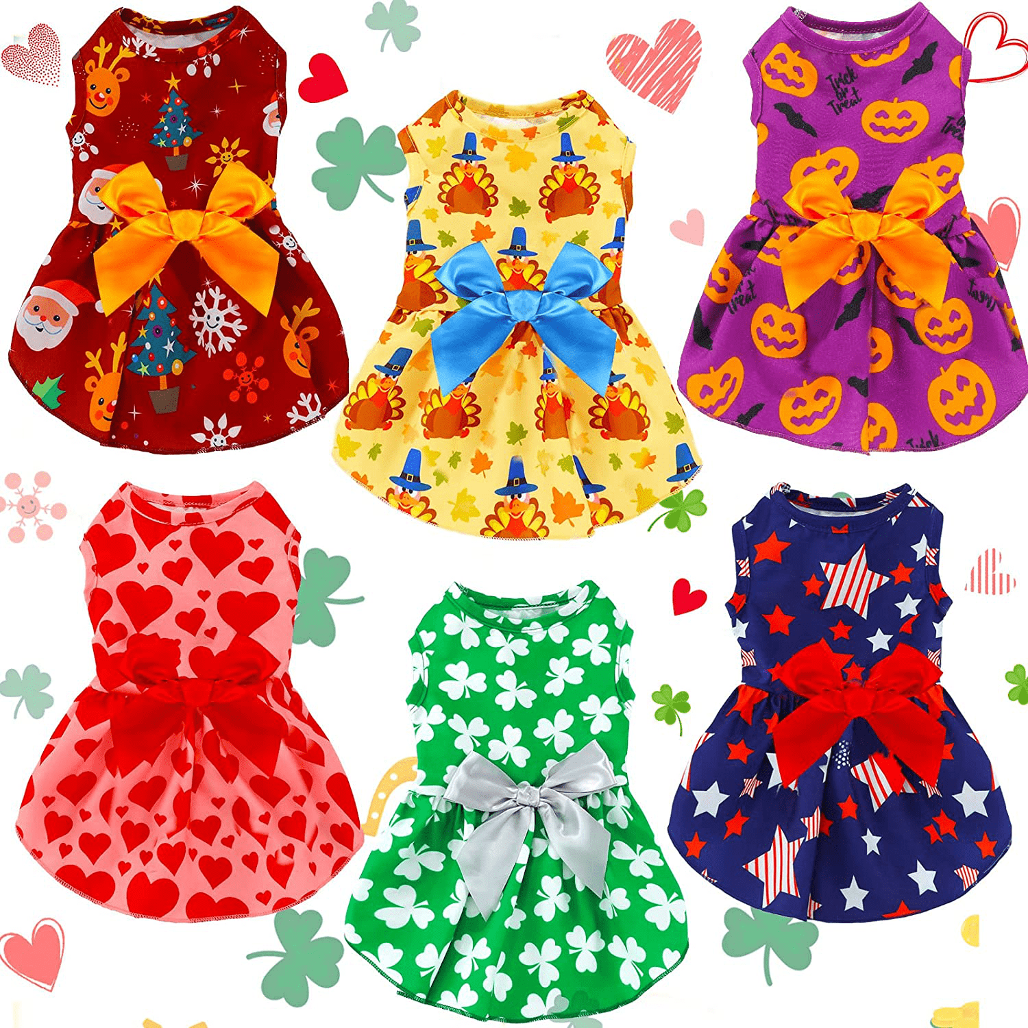 6 Pieces Holiday Dog Dress for Small Dogs Valentine'S Day Pet Dresses St. Patrick'S Day Skirts Dog Bowknot Dresses Puppy Festival Skirts Cute Pet Apparel Boy Girl Clothes for Dogs Cats Pet Animals & Pet Supplies > Pet Supplies > Dog Supplies > Dog Apparel Frienda Medium  