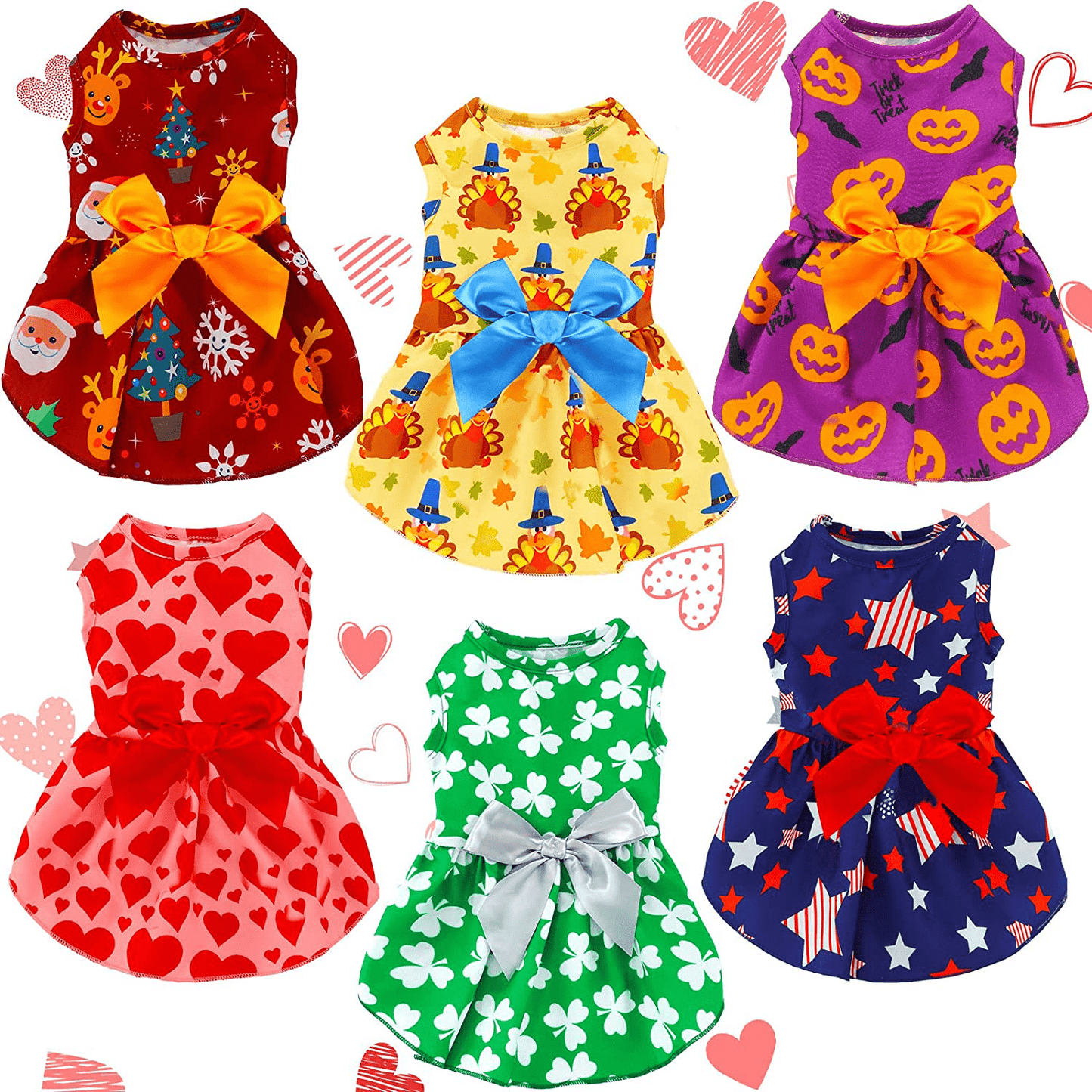 6 Pieces Holiday Dog Dress for Small Dogs Valentine'S Day Pet Dresses St. Patrick'S Day Skirts Dog Bowknot Dresses Puppy Festival Skirts Cute Pet Apparel Boy Girl Clothes for Dogs Cats Pet Animals & Pet Supplies > Pet Supplies > Dog Supplies > Dog Apparel Frienda XL  