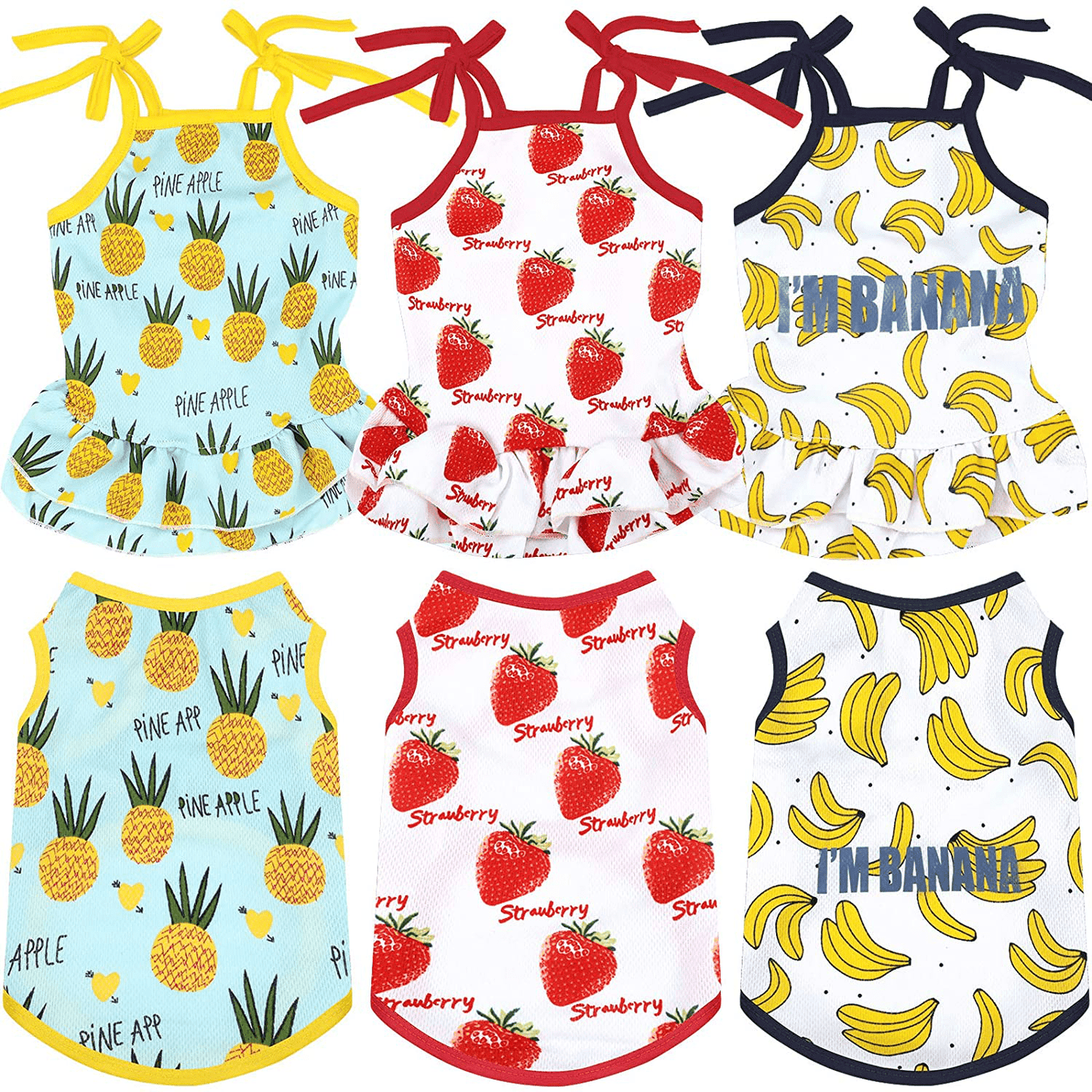 6 Pieces Pet Clothes Set Includes 3 Pieces Cute Pet Dress Lovely Summer Fruit Dog Dress and 3 Pieces Dog Shirts Breathable Pet T-Shirts Puppy Clothes Cat Apparels for Small Dogs Puppy Cats (M Size) Animals & Pet Supplies > Pet Supplies > Cat Supplies > Cat Apparel Weewooday S Size  