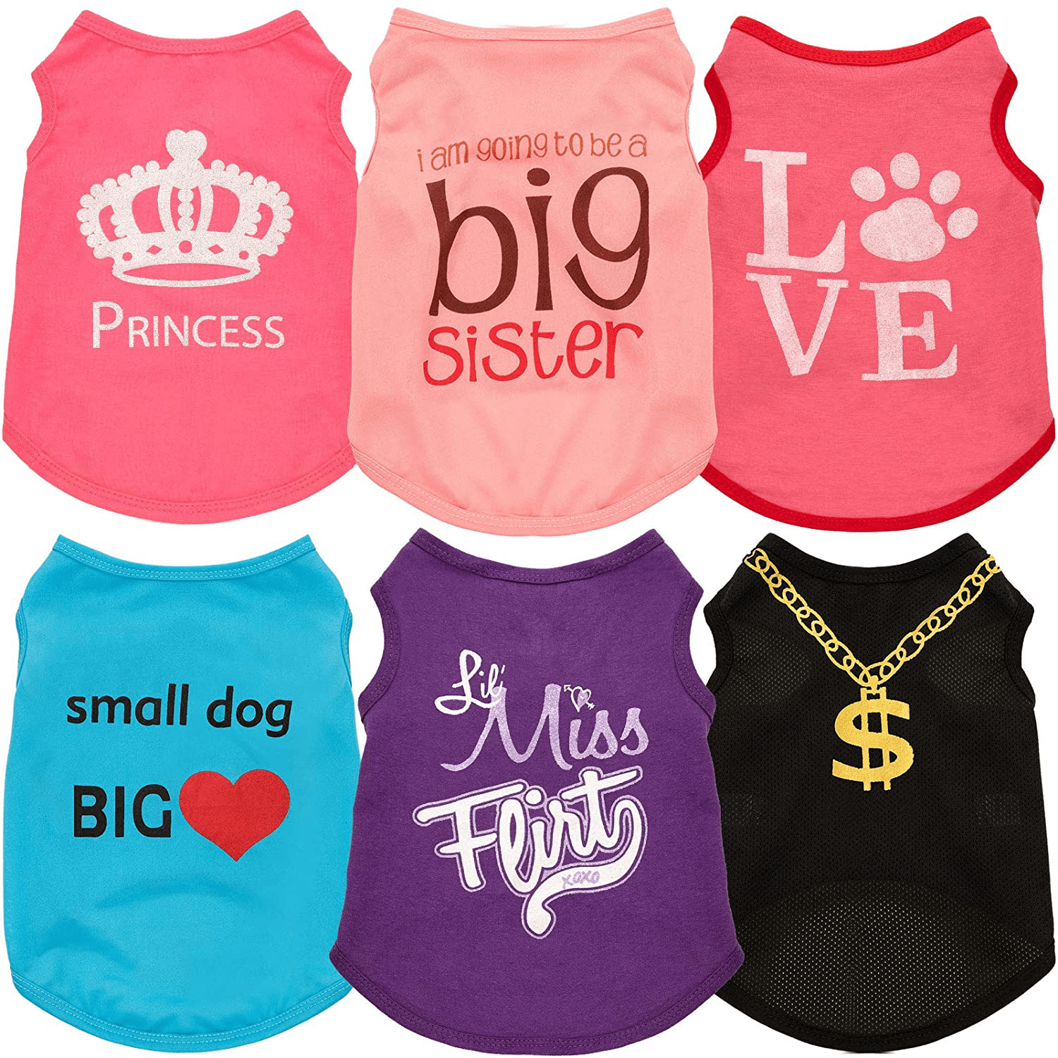 6 Pieces Pet Dog Shirts Soft Puppy Vest Dog Sweatshirt Pet Dog Cat Clothes for Chihuahua Yorkshire Terrier Small to Medium Dogs Cats (S)