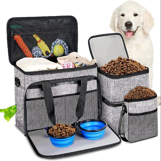 6 Set Dog Travel Bag, Large Pet Travel Kit for Supplies Includes 1 Travel Organizer for Dogs, 2 Collapsible Bowls, 2 Food Containers, 1 Treat Pouch, Dog Weekend Overnight Travel Bags Luggage, Grey Animals & Pet Supplies > Pet Supplies > Dog Supplies > Dog Diaper Pads & Liners SWCCQ   