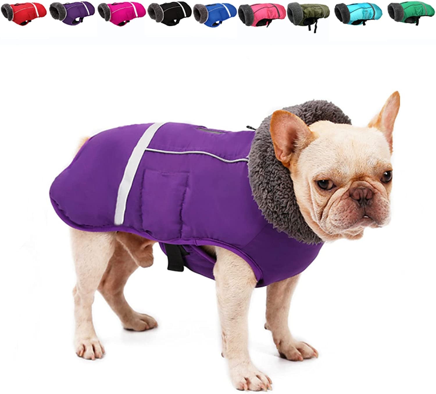 Doglay Dog Winter Coat with Thicken Furry Collar, Reflective Warm Pet Jacket Fleece Lining Waterproof Windproof Dog Clothes for Cold Weather, Soft Puppy Vest Apparel for Small Medium Large Dogs Animals & Pet Supplies > Pet Supplies > Dog Supplies > Dog Apparel Doglay Purple M(Chest : 15.75-23.6" , Back : 13") 