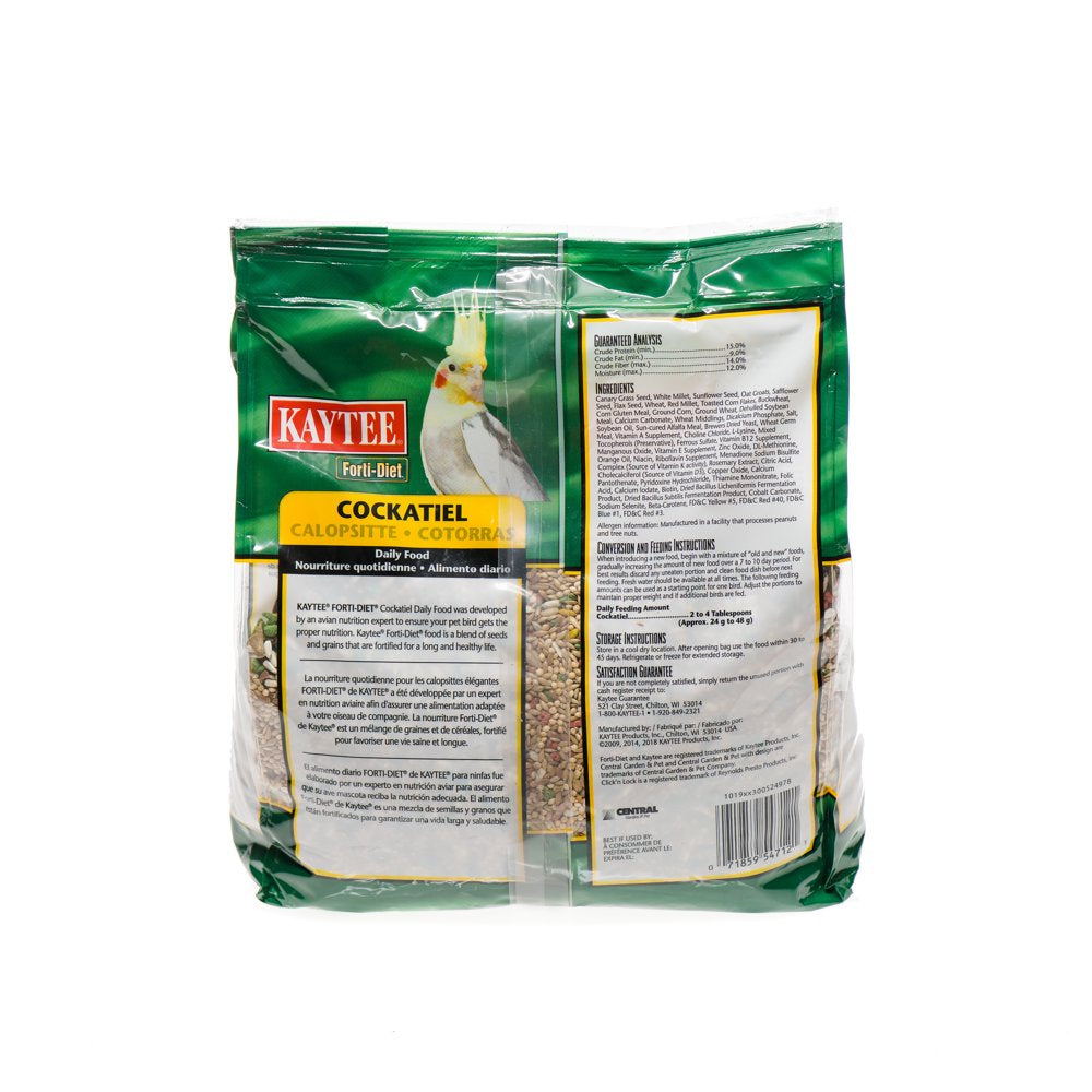 Kaytee Forti-Diet Cockatiel Pet Bird Food, 5 Lb Animals & Pet Supplies > Pet Supplies > Bird Supplies > Bird Food Central Garden and Pet   