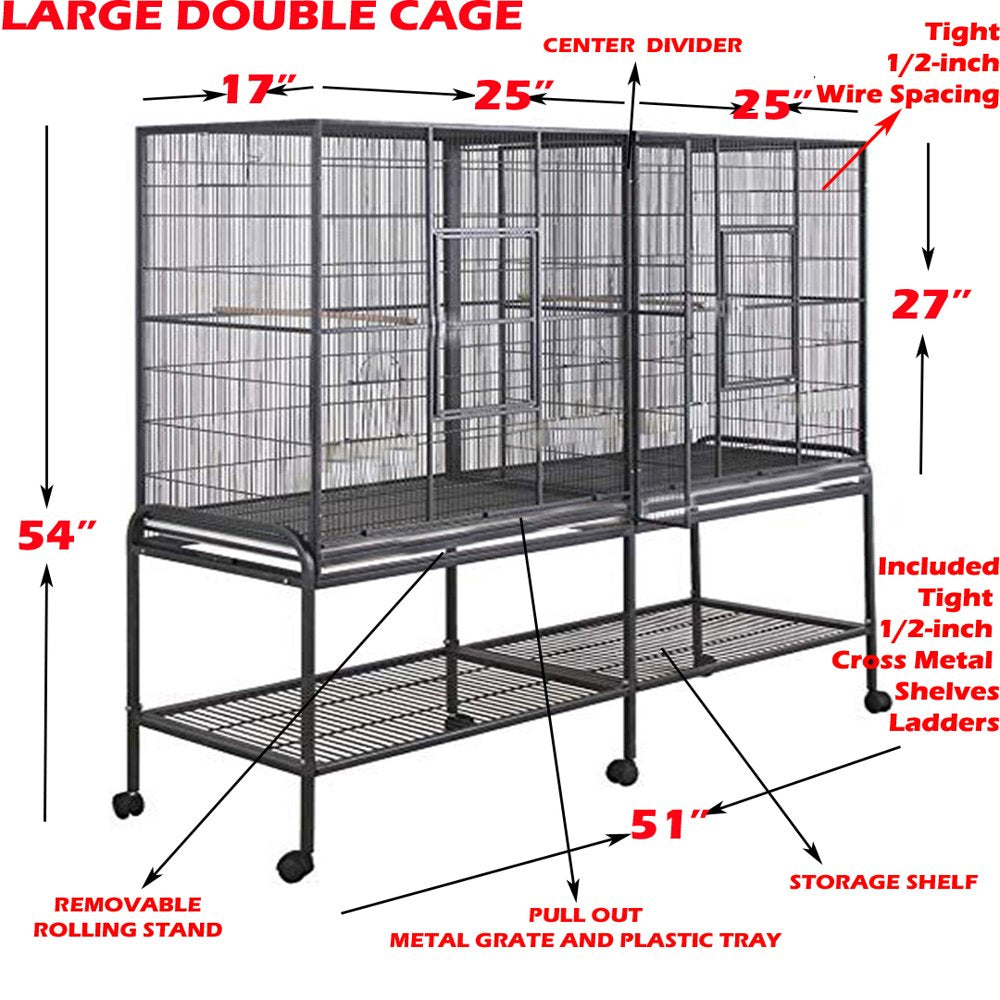 LARGE Double 3-Tiers Center Divider Small Animals Critters Habitat Cage with Tight 1/2-Inch Wire Spacing for Guinea Pig Ferret Chinchilla Sugar Glider Rats Mice Hamster Hedgehog Gerbil Animals & Pet Supplies > Pet Supplies > Small Animal Supplies > Small Animal Habitats & Cages Mcage   
