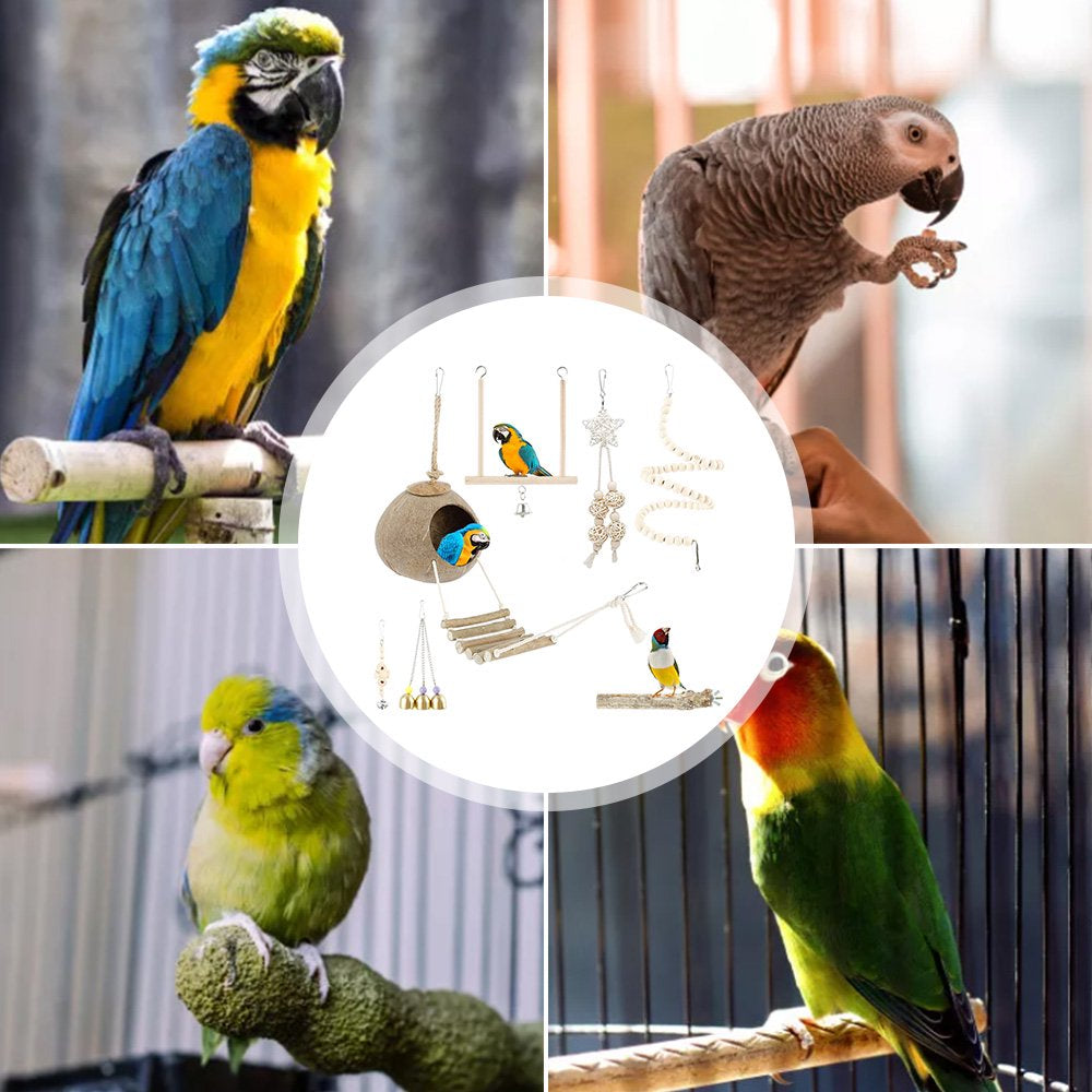 Fyeme Bird Parrot Swing Toys, Chewing Standing Hanging Perch Hammock Climbing Ladder Bird Cage Toys for Anchovies, Para