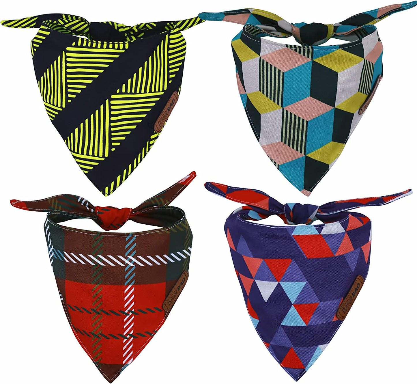 Deerbao Dog Bandanas 4Pack,Dog Scarf,Dog Bandanas Boygirl,Premium Durable Fabric,Adjustable Fit,Unique Shape,Suitable for All Kinds of Dogs,Provide Various Sizes (Large, Classic Plaid)