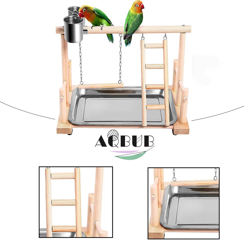 Bird Playground Parrot Wooden Perch Play Frame Standing Play Fence Ladder Feeding Seed Cup, Bird Rope, Toy Exercise Play Parrots, Conures, Parakeets, Finches Small Animals Animals & Pet Supplies > Pet Supplies > Bird Supplies > Bird Ladders & Perches KOL PET   