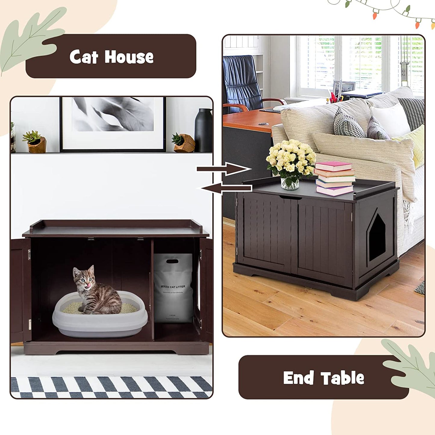 Cat Litter Box Enclosure, Wooden Cat Washroom Bench Cabinet with Door and Removable Divider, Large Enclosed Cat Litter Box Furniture Hidden. Animals & Pet Supplies > Pet Supplies > Cat Supplies > Cat Furniture ALLJOY   