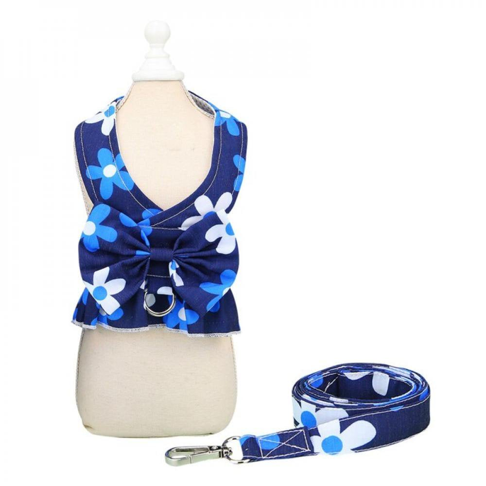Monfince Dog Harness Dress with Leash Set, Princess Dog Vest for Small Dog Girl, Floral Puppy Dresses with Ring, Pet Clothes Doggie Outfits Cat Apparel, M Animals & Pet Supplies > Pet Supplies > Cat Supplies > Cat Apparel Monfince S Blue Vest 
