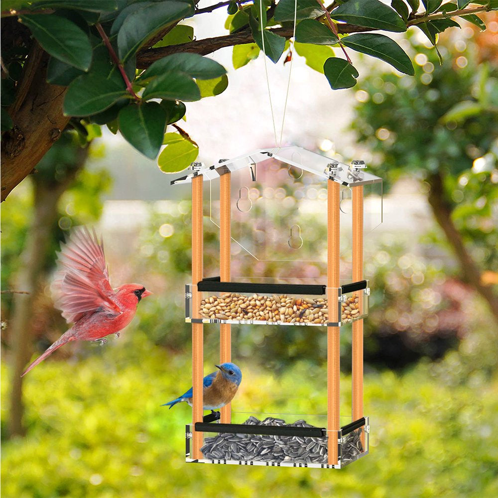 HHXRISE Window Bird Feeder with Strong Suction Cups, Outdoor Acrylic Bird House with 2 Tiers Seed Tray, Large Weatherproof Birdfeeder for Wild Birds, Finch, Cardinal, and Bluebird, Brown Animals & Pet Supplies > Pet Supplies > Bird Supplies > Bird Food HHXRISE   