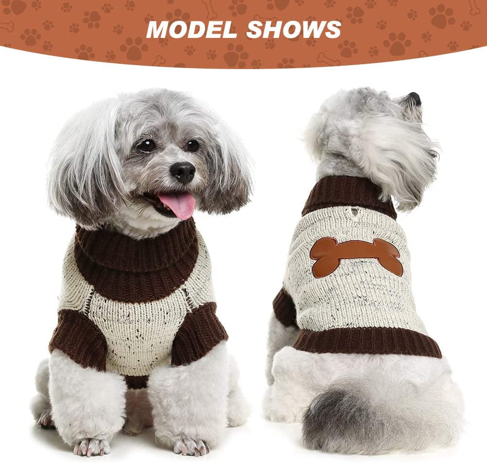 BINGPET Turtle Neck Dog Sweater - Brown Bone Pattern - Puppy Winter Warm Cloth for Small Medium Large Dogs Animals & Pet Supplies > Pet Supplies > Dog Supplies > Dog Apparel BBPET   