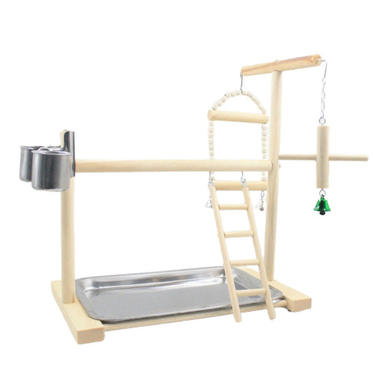 JULYING Wood Parrot Playstand Perch Playstand Gym Stand Playpen Ladder with Feed Cups Tray Cockatiel Bird Exercise for Play Toy