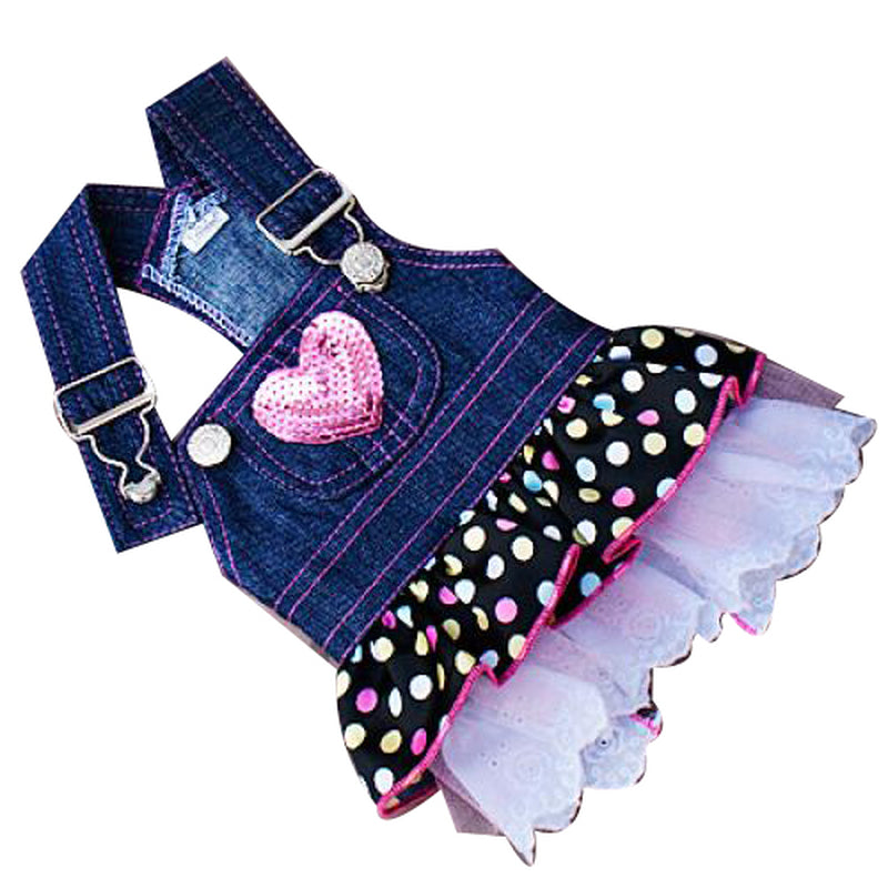 Pet Dog Puppy Denim Dre Skirt Clothes Apparel Pink Sequin Heart Pocket XS Animals & Pet Supplies > Pet Supplies > Dog Supplies > Dog Apparel SunniMix X  