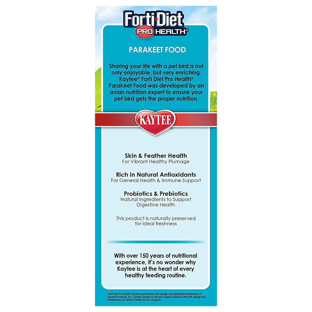 Kaytee Forti-Diet Pro Health Parakeet Pet Bird Food, 4 Lb Animals & Pet Supplies > Pet Supplies > Bird Supplies > Bird Food Central Garden and Pet   