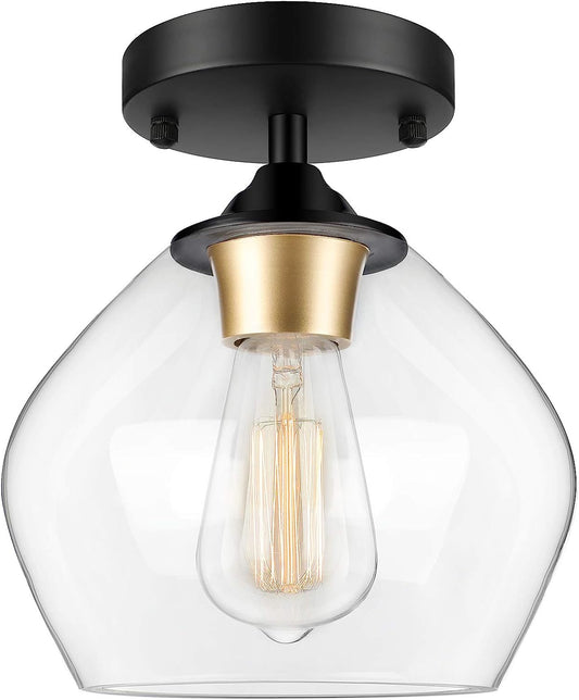 Modern Semi Flush Mount Ceiling Light with Clear Glass Shade, Industrial Close to Ceiling Light, Black Hanging Ceiling Light Fixture for Hallway, Bedroom, Dining Room, Entryway, Foyer Animals & Pet Supplies > Pet Supplies > Dog Supplies > Dog Apparel BesLowe   